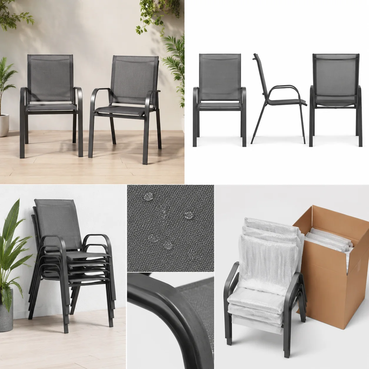 Noluxia Stackable Patio Dining Chair Pair - Image 4